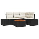 vidaXL ensemble de canapé de jardin 5 pièces avec coussins noir en poly rattan et acacia