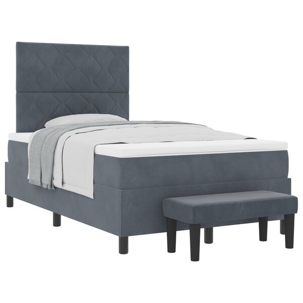 vidaXL Lit à ressorts avec matelas et banc gris foncé 120x200 cm en velours