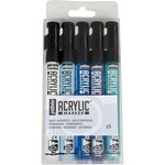 Set 5 marqueurs acrylique pointe ronde 1 2mm blanc/bleu clair/cyan/bleu caraïbes/bleu nuit pébéo