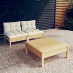 vidaXL Salon de jardin 3 Pièces avec coussins crème bois de pin