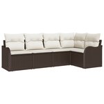 vidaXL Ensemble de canapé de jardin 5 pièces avec coussins en rattan poly marron
