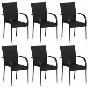 vidaXL Chaises empilables d'extérieur lot de 6 Résine tressée Noir