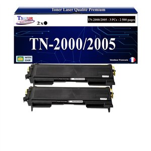 2 Toners compatibles avec Brother TN2000  TN2005 pour Brother HL2020 HL2030  HL2032  HL2035  HL2037  HL2040  HL2040N  HL2050  HL2070N - 2 500 pages - T3AZUR