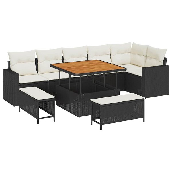 vidaXL Ensemble de canapé de jardin avec coussin 9 Pièces Noir et crème