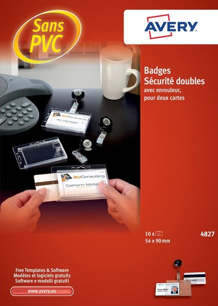 4827 - 10 porte-badges en plastique pour 2 cartes magnétiques. 54x90mm. AVERY