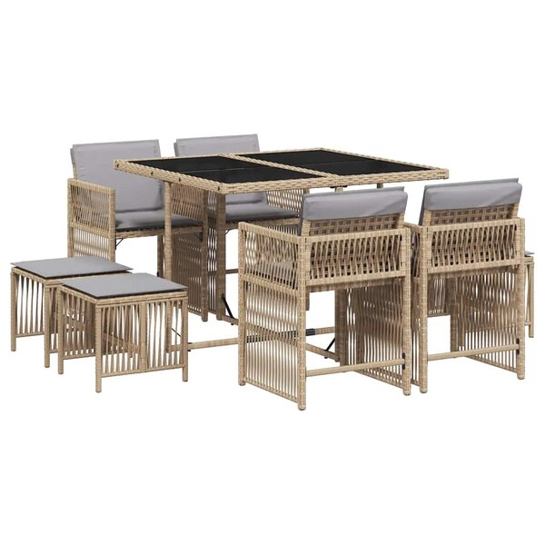 vidaXL Ensemble à manger de jardin et coussins 9 Pièces mélange beige