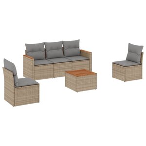 vidaXL Salon de jardin avec coussins 6Pièces mélange beige résine tressée