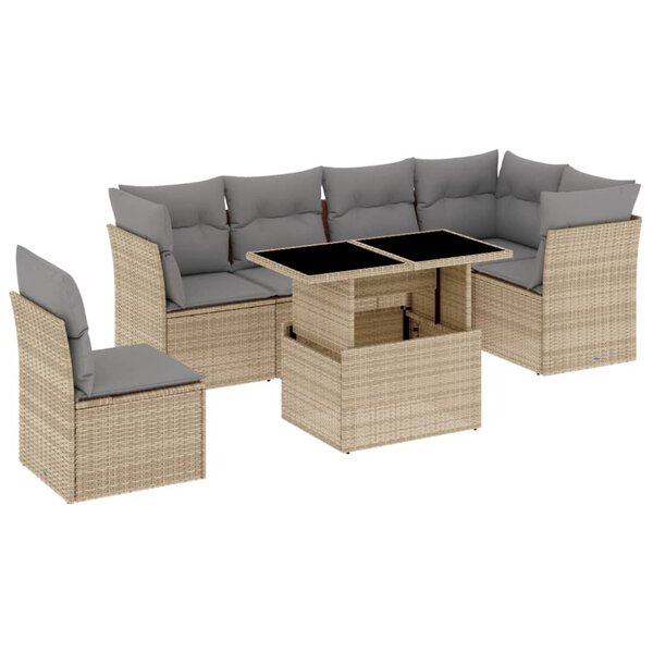 vidaXL Salon de jardin avec coussins 7 Pièces beige résine tressée