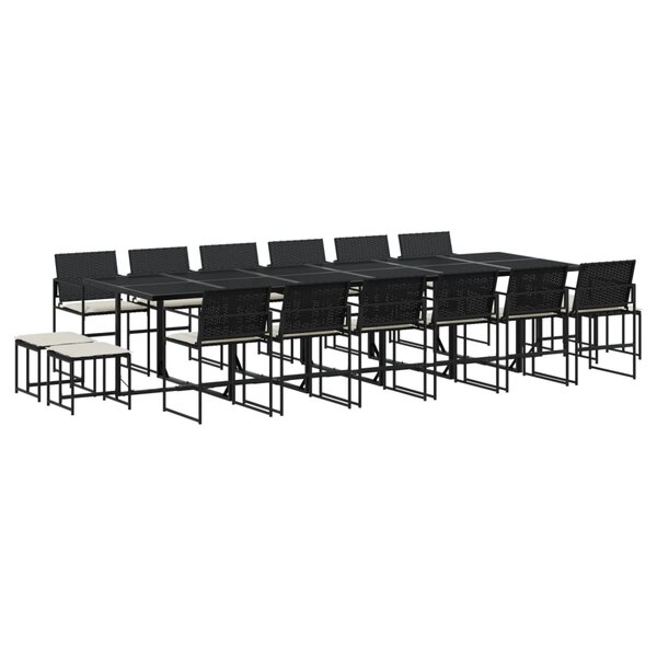 vidaXL Ensemble à manger de jardin 17 Pièces coussins noir résine tressée