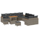 vidaXL Ensemble canapé jardin 13 pièces avec coussins gris en poly rotin et acacia