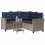 vidaXL Canapé de jardin avec table et coussins en forme de L gris