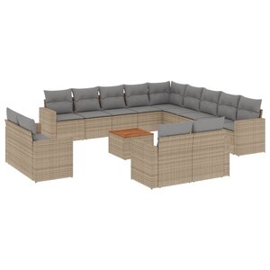 vidaXL Salon de jardin et coussins 14 Pièces mélange beige résine tressée