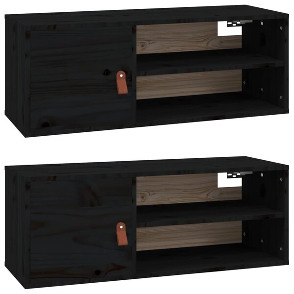 vidaXL Armoires murales 2 Pièces Noir 80x30x30 cm Bois de pin massif