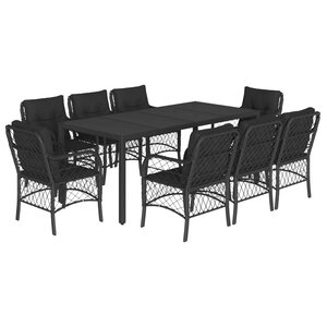 vidaXL Ensemble à manger de jardin 9Pièces coussins noir résine tressée