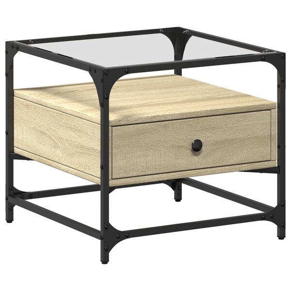 vidaXL Table basse et dessus en verre chêne sonoma 50x50x45 cm acier