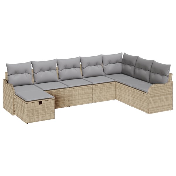 vidaXL Canapé de jardin 8 pièces avec coussins en poly rattan beige