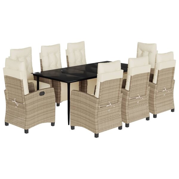 vidaXL Ensemble à manger de jardin et coussins 9 Pièces beige Poly rotin