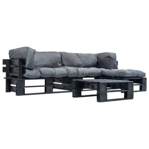 Salon de jardin meuble d'extérieur ensemble de mobilier palette 4 pièces avec coussins gris bois 02_0018369