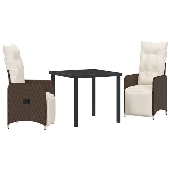 vidaXL Ensemble de salle à manger de jardin 3 pièces avec coussins marron en rotin synthétique