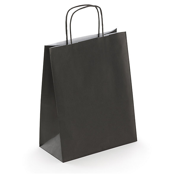 Sac kraft lisse noir à poignées torsadées raja 24 x 31 x 12 cm (lot de 50)