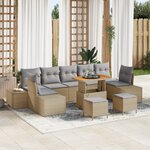 Ensemble de canapé de jardin de 10 pièces avec coussins beige en poly rattan Acacia