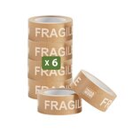Pack and Move - Lot 6 rouleaux ruban adhésif kraft "fragile" pour emballage et déménagement - 50 m - Qualité Premium