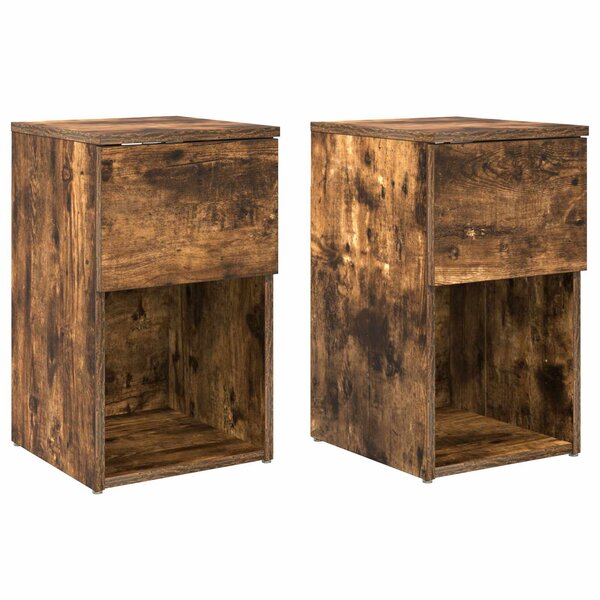 vidaXL Armoire de lit 2 Pièces Chêne fumé 29 x 31 5 x 49 cm