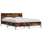 vidaXL Cadre de lit chêne fumé 140x190 cm bois d'ingénierie et métal