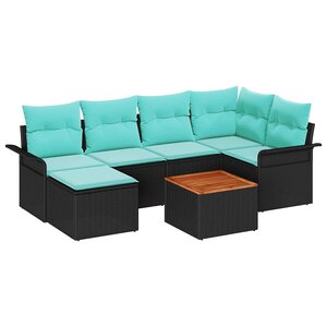 vidaXL Ensemble de canapé de jardin 7 Pièces Noir Poly rotin