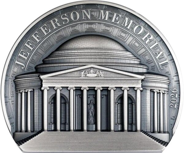 Monnaie JEFFERSON MEMORIAL Historical Monuments 2 Oz Argent 10$ Cook Islands 2026 (PRÉCOMMANDE)
