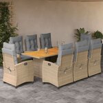 vidaXL Ensemble à manger de jardin et coussins 9 Pièces mélange beige