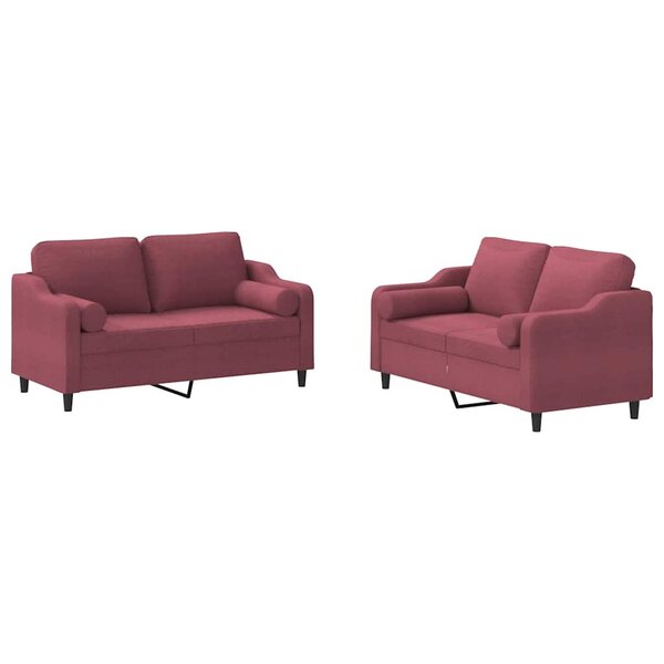 vidaXL Ensemble de canapés 2 Pièces avec coussins rouge bordeaux tissu