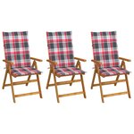 vidaXL Chaises pliables de jardin lot de 3 avec coussins Bois d'acacia