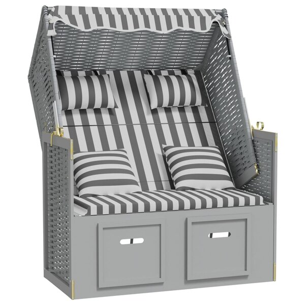 vidaXL Strandkorb avec coussins Résine tressée bois solide gris blanc