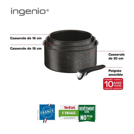 Tefal l6719012 ingenio authentic set de 3 casseroles batterie de cuisine  induction four poignée effet pierre fabriqué en france - La Poste