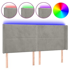 vidaXL Tête de lit à LED Gris clair 183x16x118/128 cm Velours