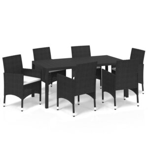 vidaXL Ensemble à manger de jardin coussins 7Pièces Résine tressée Noir