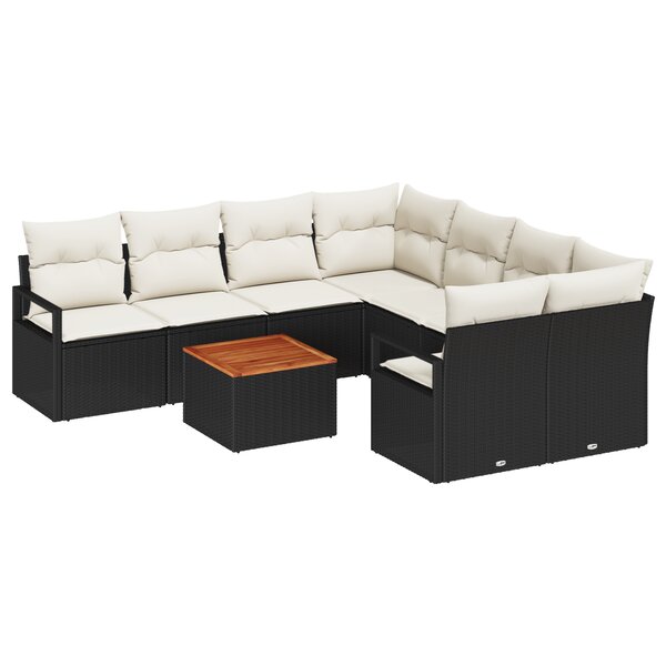 vidaXL Ensemble de Canapé de Jardin 9 Pièces Noir  blanc Grand