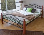 Design metal lit double 140 x 200 cadre de lit lattes bois neuf noir brun