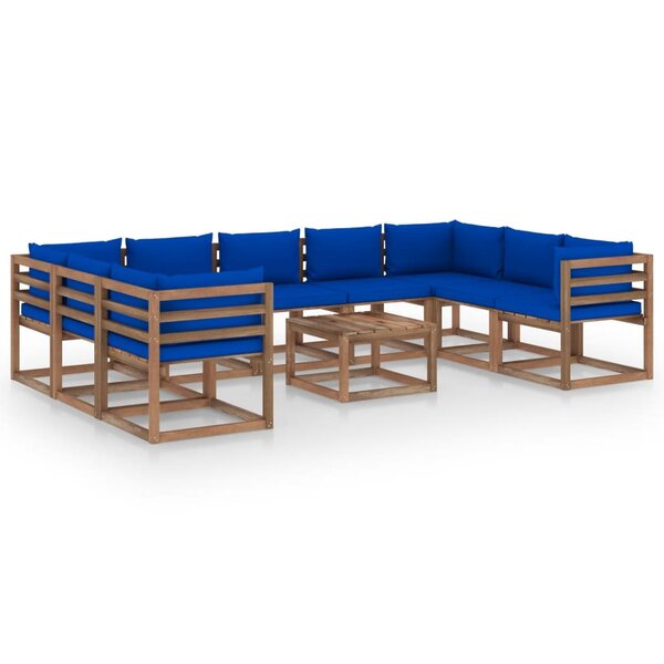 vidaXL Salon de jardin 10 Pièces avec coussins bleu