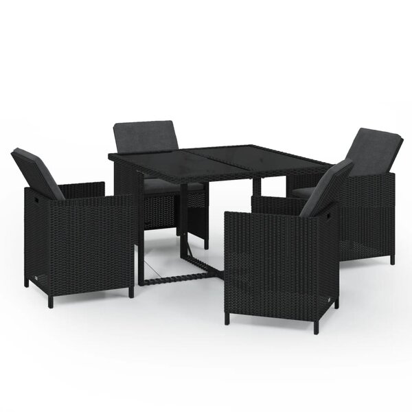 vidaXL Ensemble à dîner de jardin avec coussins 5 Pièces poly rotin noir