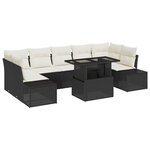 vidaXL Ensemble de canapé de jardin avec coussin 8 Pièces Noir et crème