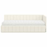 vidaXL Cadre de lit d'angle avec matelas Crème 80 x 200 cm Velours