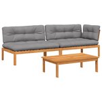 vidaXL Salon palette de jardin avec coussins 3Pièces bois d'acacia massif