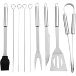 Valisette de 6 ustensiles en acier inoxydable pour barbecue ou plancha (Spatule, pince, Pic a Brochettes etc.)