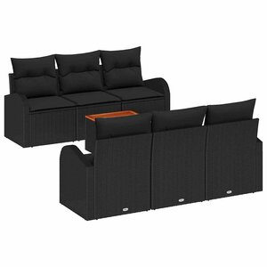 vidaXL Ensemble de canapé de jardin avec coussin 7 Pièces Noir polyrotin