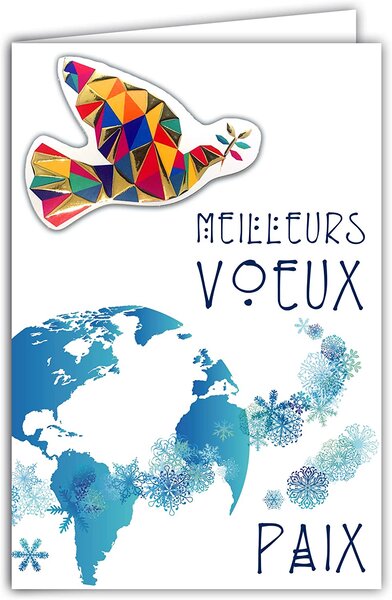 Carte meilleurs voeux bonne année collage relief colombe or doré avec enveloppe