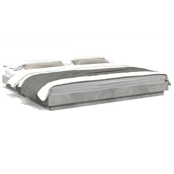 vidaXL Cadre de lit et lumières LED sans matelas gris béton 180x200 cm