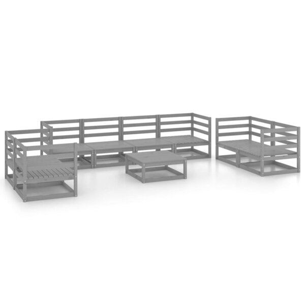 vidaXL Salon de jardin 9 Pièces Gris Bois de pin massif