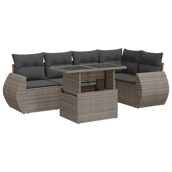vidaXL Salon de jardin 6 Pièces avec coussins gris résine tressée